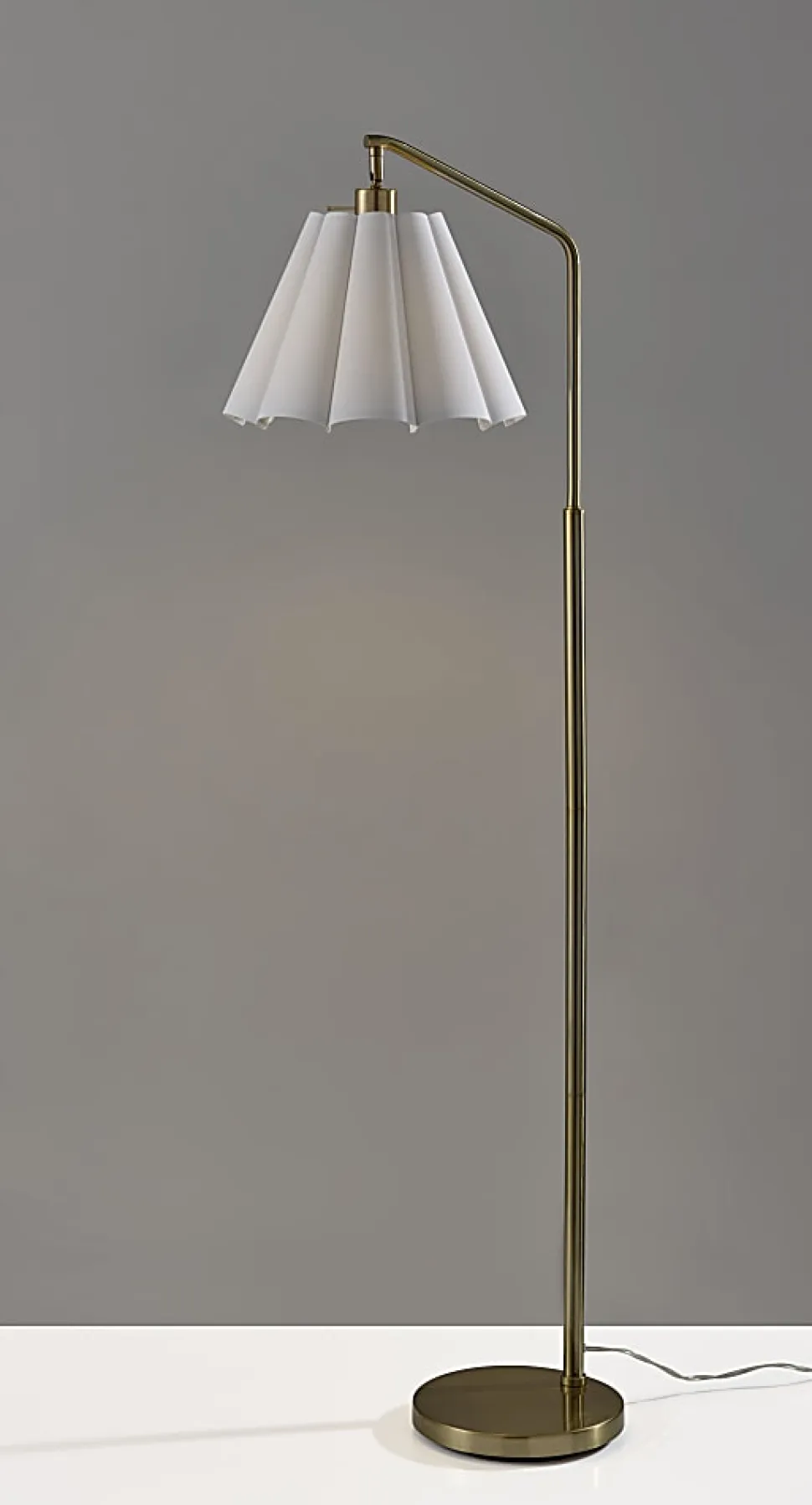 Adesso Lyra Floor Lamp, Antique Brass/White Fabric Shade