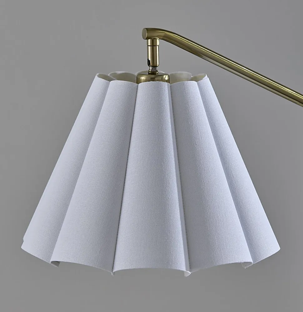 Adesso Lyra Floor Lamp, Antique Brass/White Fabric Shade