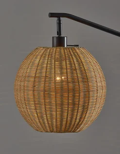 Adesso Maeve Floor Lamp, Black/Brown Rattan Shade