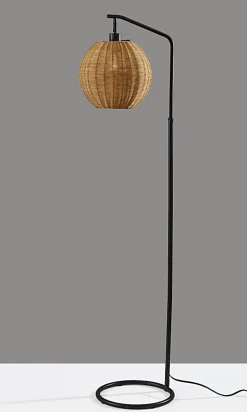 Adesso Maeve Floor Lamp, Black/Brown Rattan Shade