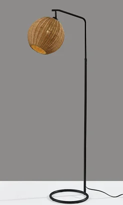 Adesso Maeve Floor Lamp, Black/Brown Rattan Shade