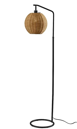 Adesso Maeve Floor Lamp, Black/Brown Rattan Shade