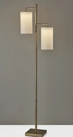 Adesso Matilda LED Tree Lamp With Smart Switch, 67"H, White/Antique Brass