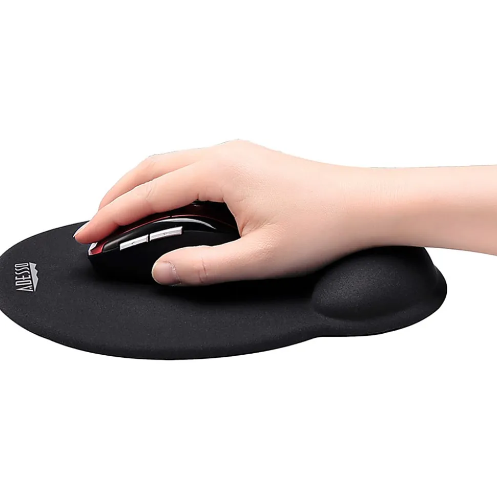 Adesso Memory Foam Mouse Pad with Wrist Rest, 0.90"H x 9.70"W x 7.70"D, Black, Memory Foam, Polyurethane, Fiber, Rubber, Anti-slip