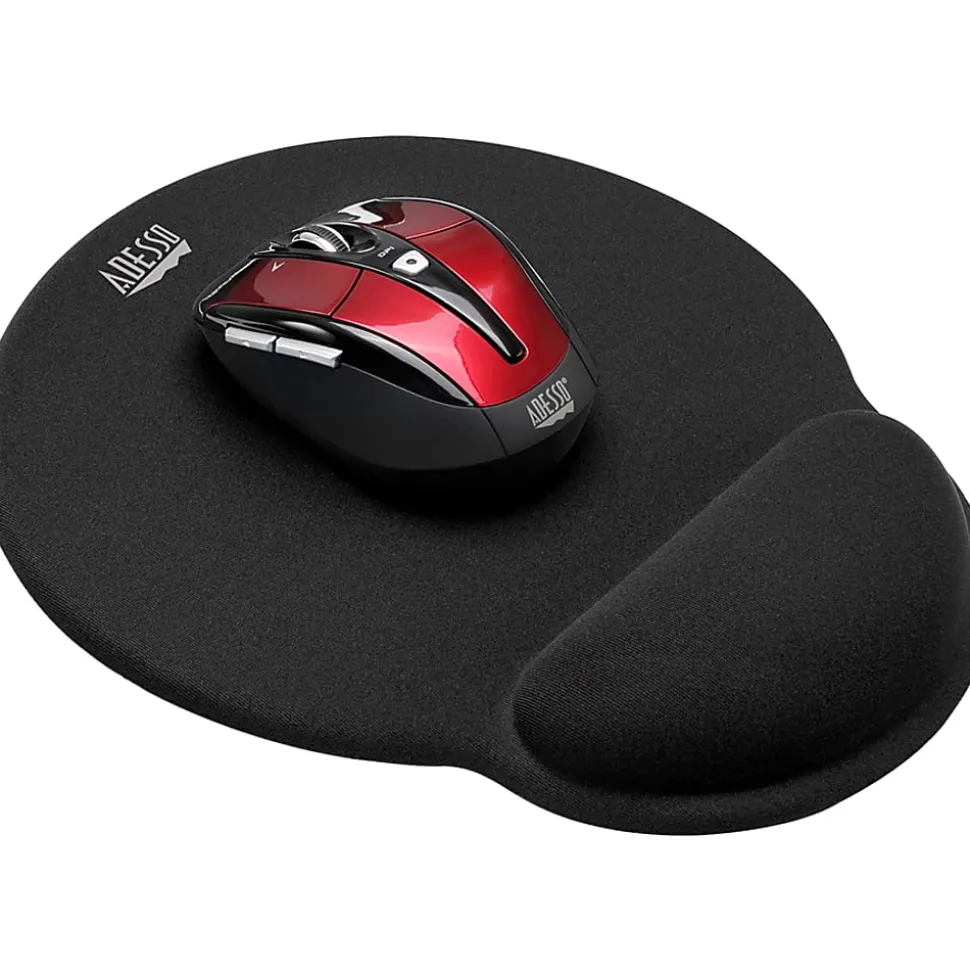 Adesso Memory Foam Mouse Pad with Wrist Rest, 0.90"H x 9.70"W x 7.70"D, Black, Memory Foam, Polyurethane, Fiber, Rubber, Anti-slip