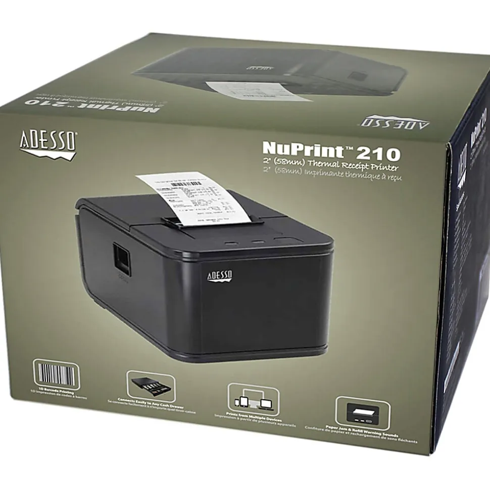 Adesso® NuPrint 210 Monochrome (Black And White) Direct Thermal Receipt Printer