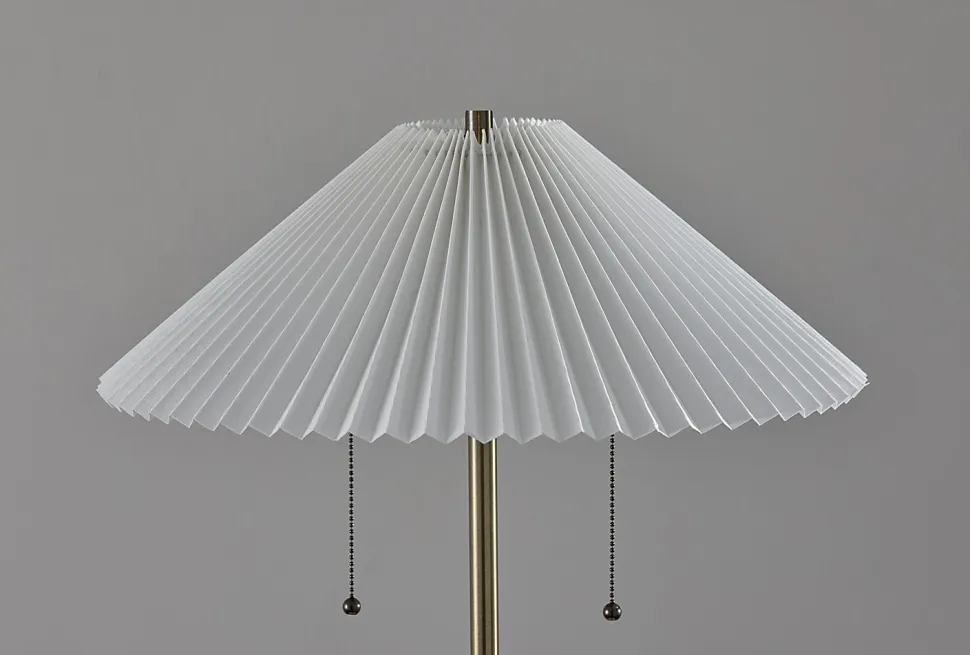 Adesso Ophelia Floor Lamp, Antique Brass/White Fabric Shade