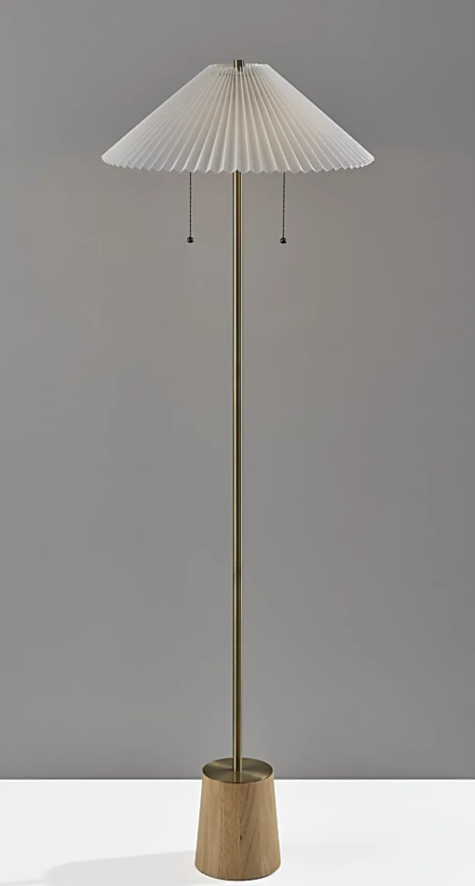 Adesso Ophelia Floor Lamp, Antique Brass/White Fabric Shade