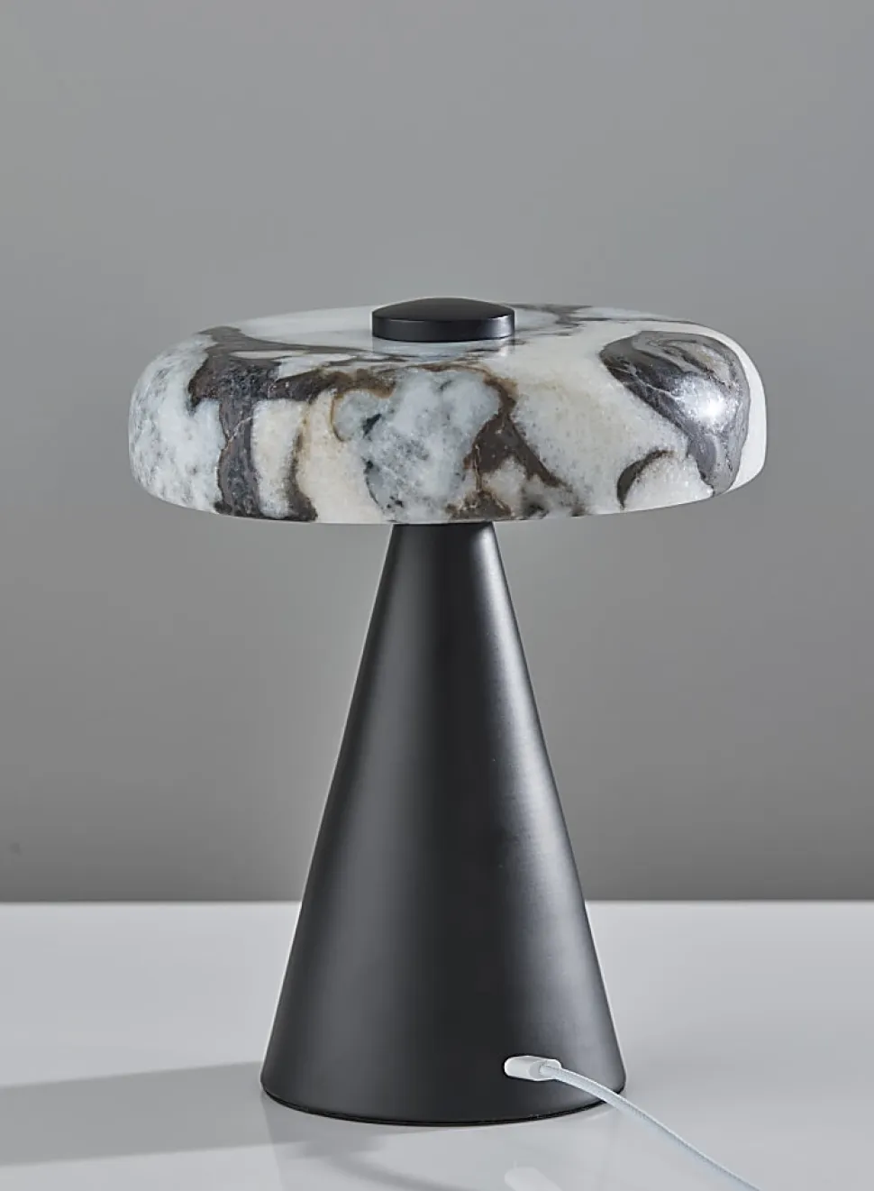 Adesso Randy 9"H Cordless Table Lamp, Marble/Black