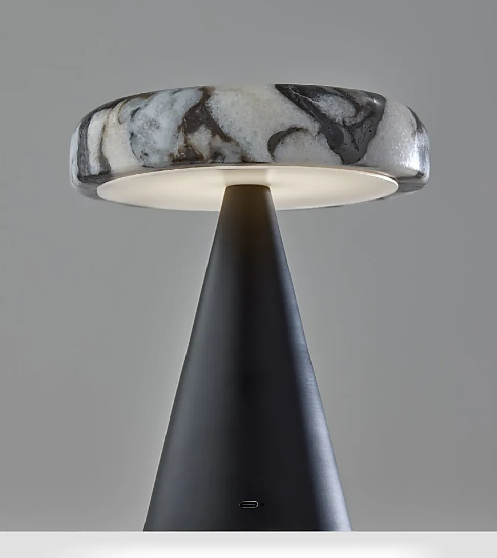 Adesso Randy 9"H Cordless Table Lamp, Marble/Black
