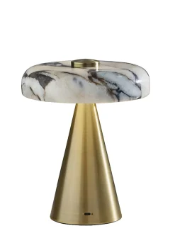 Adesso Randy LED Cordless Table Lamp, Antique Brass with Marble Shade
