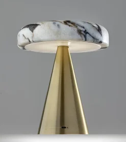 Adesso Randy LED Cordless Table Lamp, Antique Brass with Marble Shade
