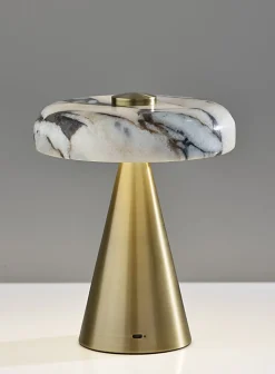 Adesso Randy LED Cordless Table Lamp, Antique Brass with Marble Shade