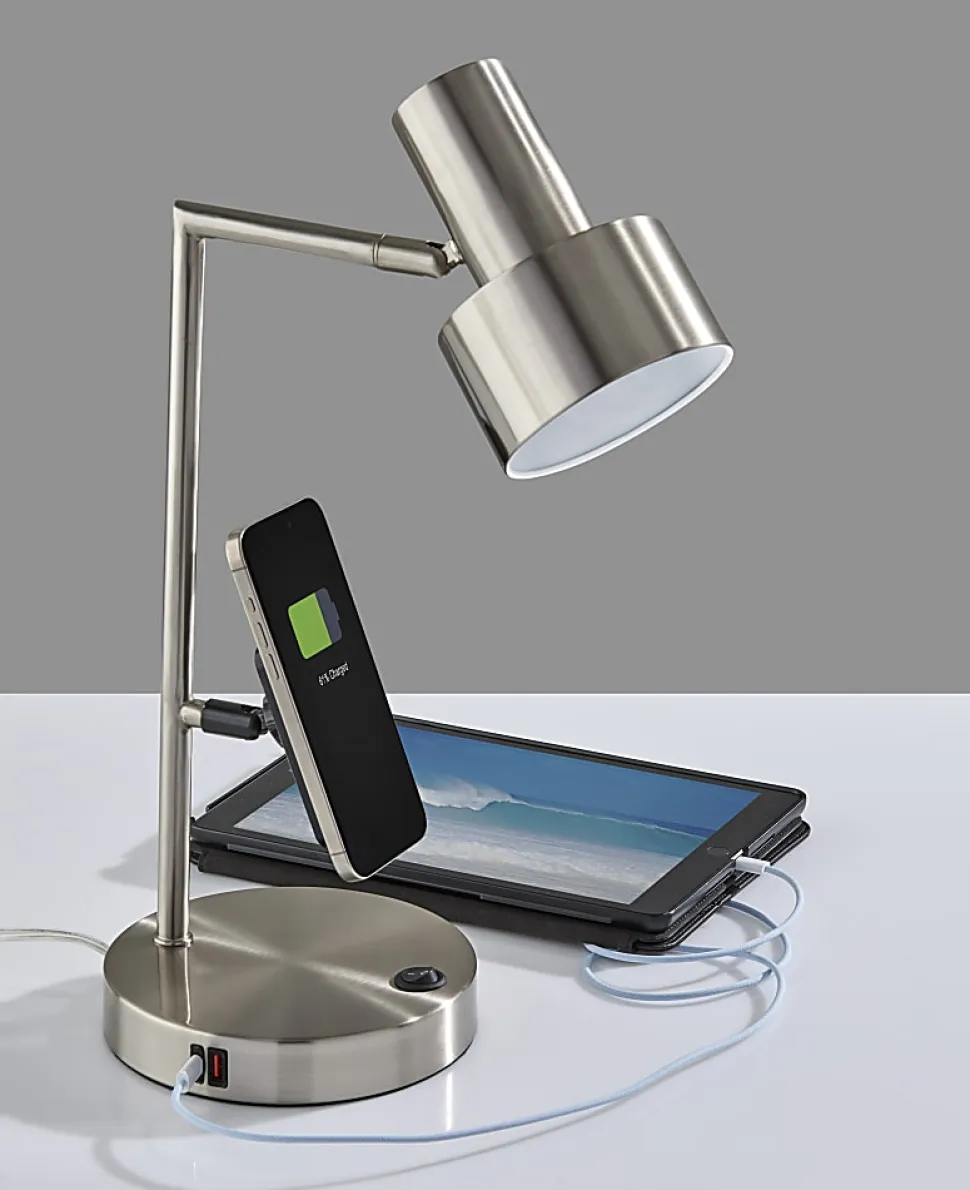 Adesso Rowe Supercharger 19"H Desk Lamp, Brushed Steel
