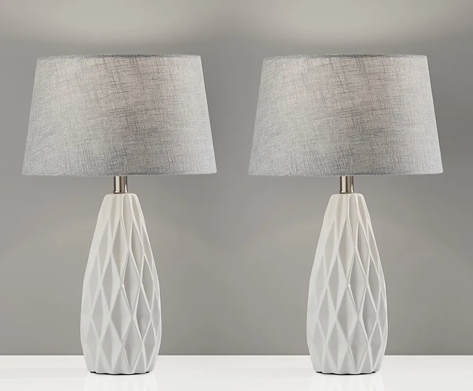 Adesso® Simplee Joan 2-Piece Table Lamp Set, Light Grey Shades/White Bases
