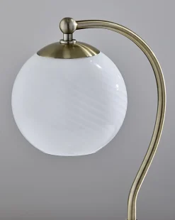 Adesso Swirl Desk Lamp, Antique Brass with White Swirl Glosted Shade