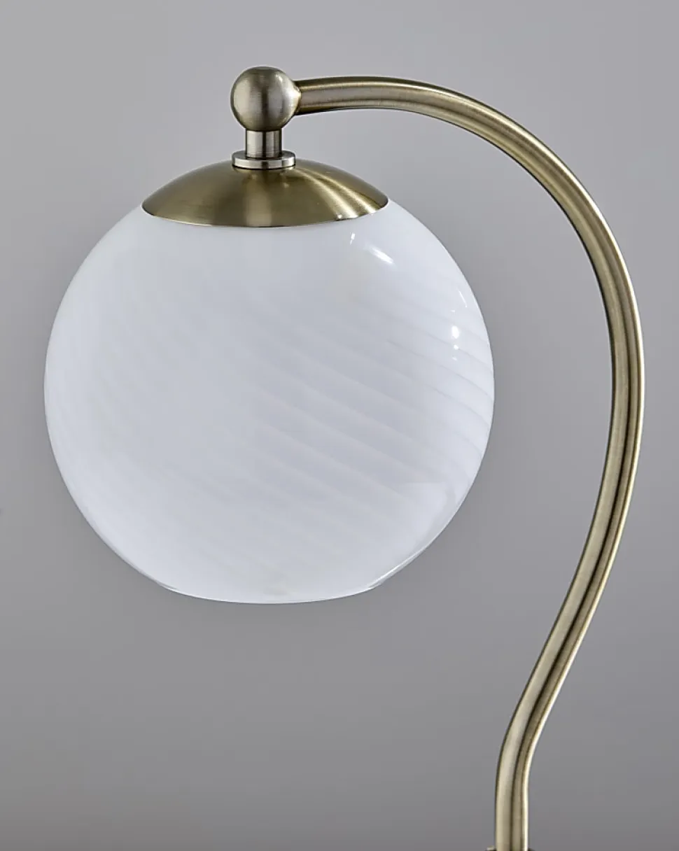 Adesso Swirl Desk Lamp, Antique Brass with White Swirl Glosted Shade