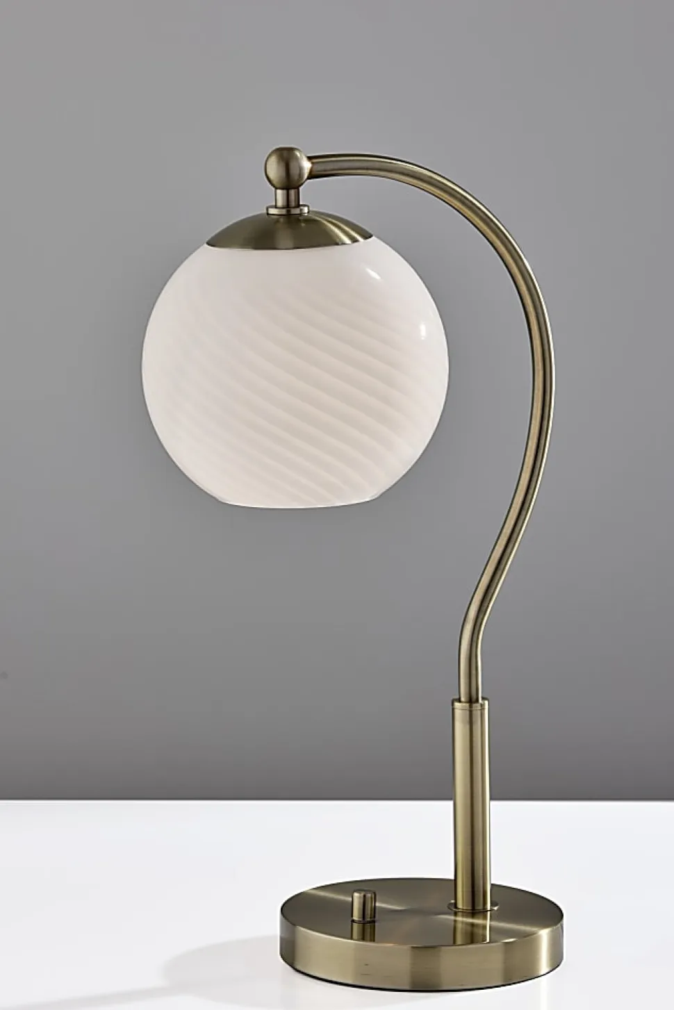 Adesso Swirl Desk Lamp, Antique Brass with White Swirl Glosted Shade