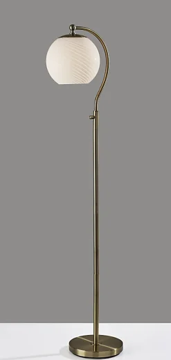 Adesso Swirl Floor Lamp, Antique Brass with White Swirl Glosted Shade