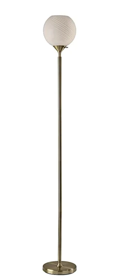 Adesso Swirl Torchiere, Antique Brass with White Swirl Glosted Shade