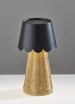 Adesso Tory LED Cordless Table Lamp, Black/Rattan with Black Metal Shade