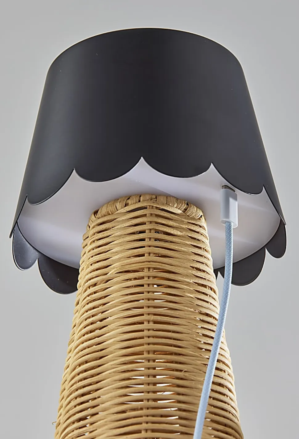 Adesso Tory LED Cordless Table Lamp, Black/Rattan with Black Metal Shade