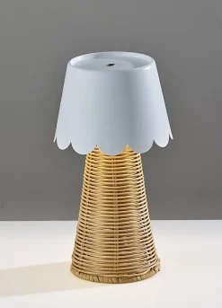 Adesso Tory LED Cordless Table Lamp, White/Rattan with White Metal Shade