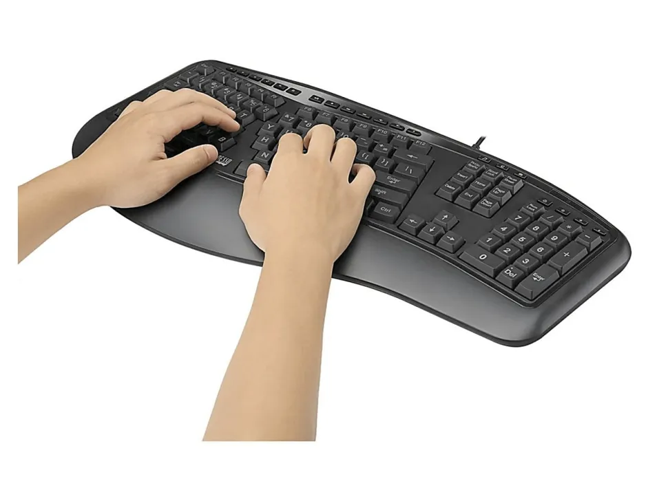 Adesso Tru-Form 150 3-Color Illuminated Ergonomic Keyboard, Black, AKB-150EB