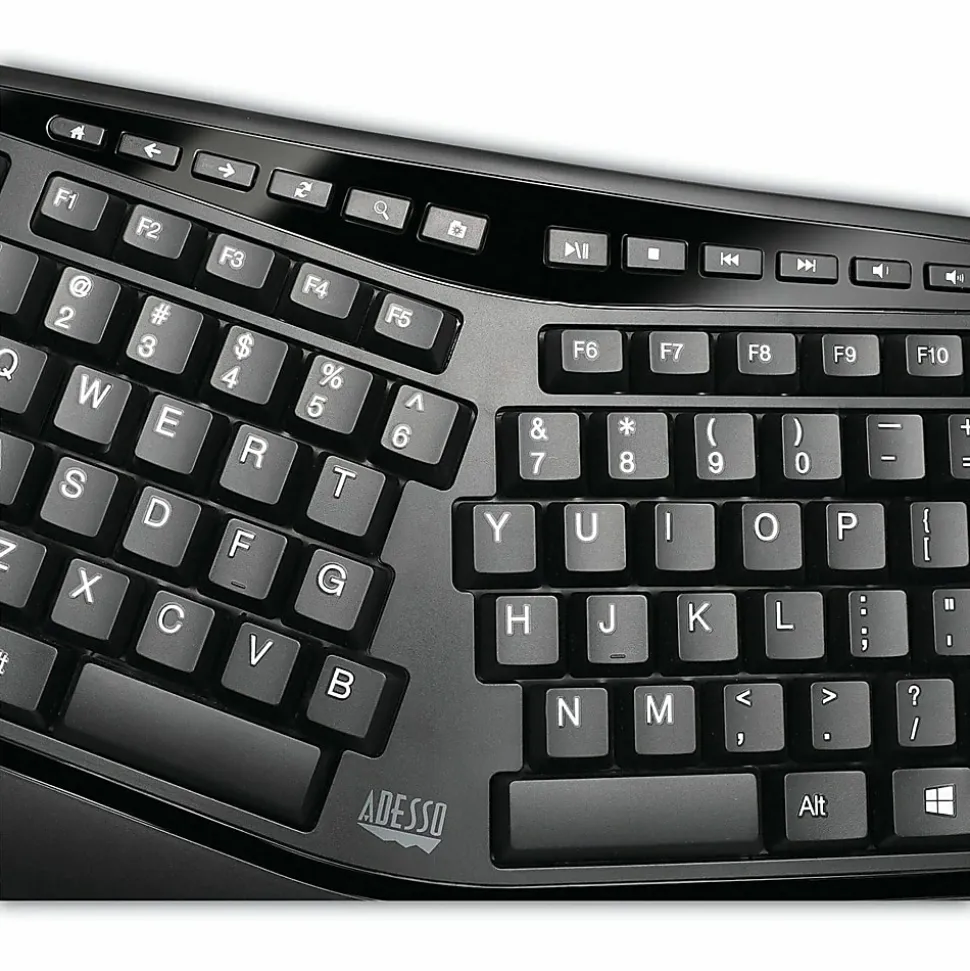 Adesso Tru-Form Media 1500 Wireless Ergonomic Keyboard & Laser Mouse, Black