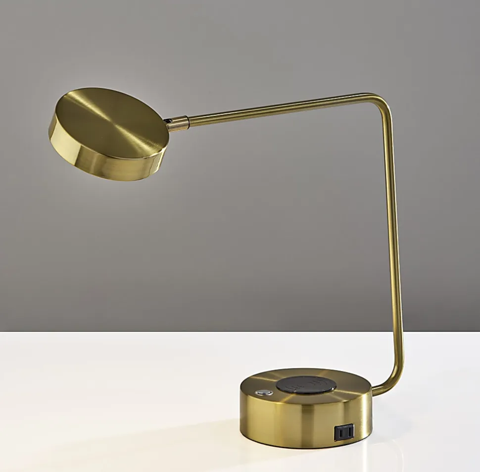 Adesso Viper Supercharger 15"H LED Desk Lamp, Antique Brass