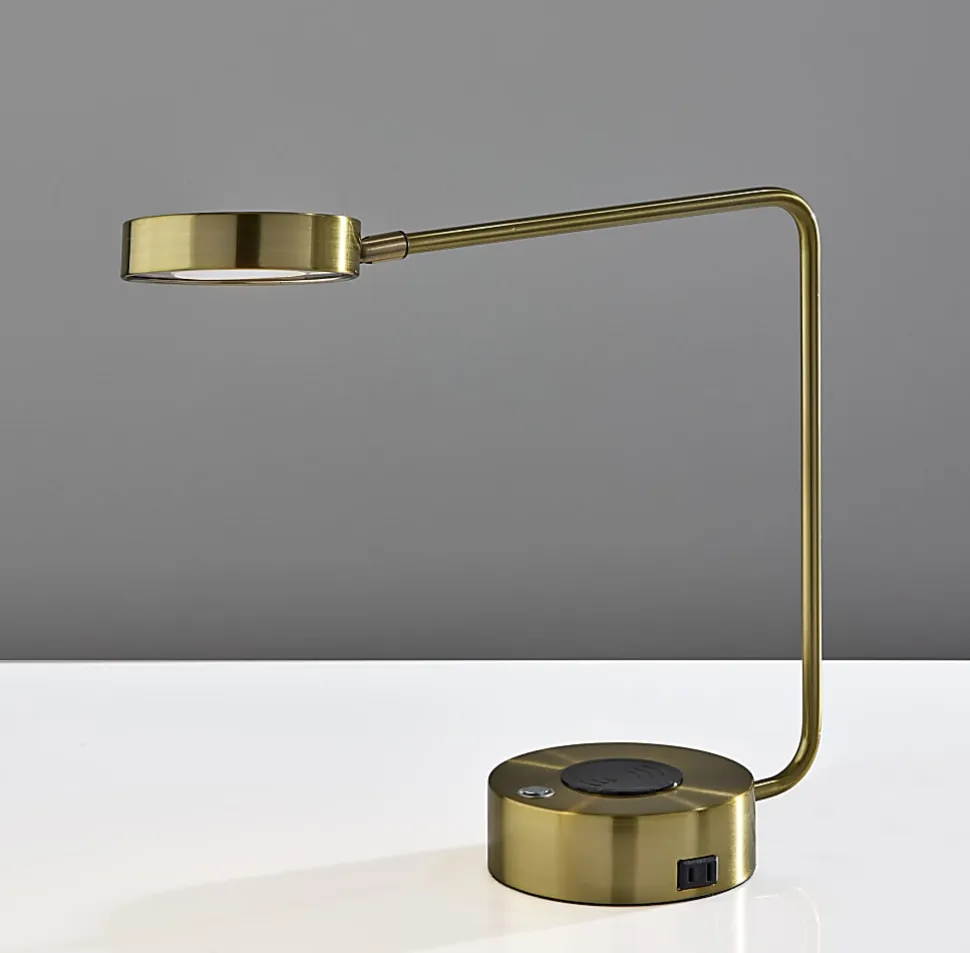 Adesso Viper Supercharger 15"H LED Desk Lamp, Antique Brass