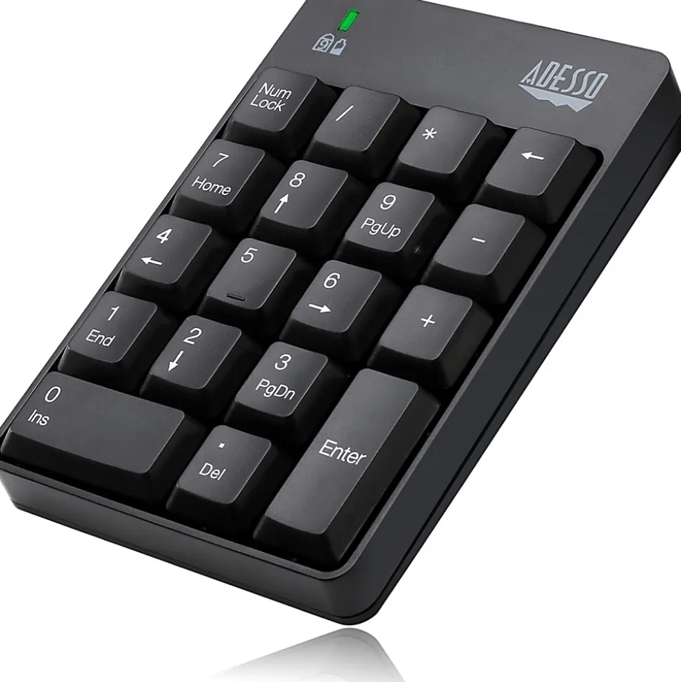 Adesso Wireless Spill Resistant 18-Key Numeric Keypad - Wireless Connectivity - RF - 30 ft - 2.40 GHz - WKB6010UB