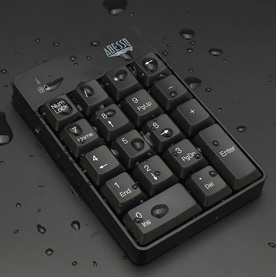 Adesso Wireless Spill Resistant 18-Key Numeric Keypad - Wireless Connectivity - RF - 30 ft - 2.40 GHz - WKB6010UB