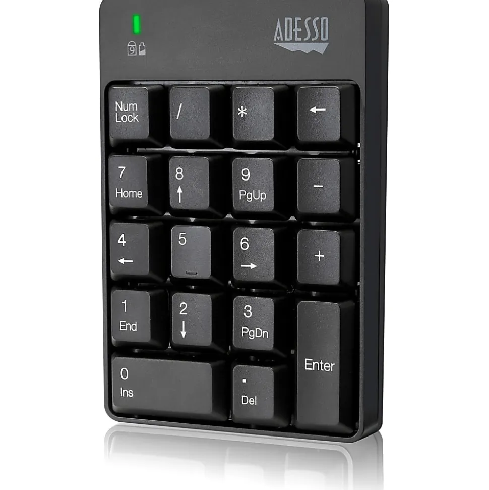 Adesso Wireless Spill Resistant 18-Key Numeric Keypad - Wireless Connectivity - RF - 30 ft - 2.40 GHz - WKB6010UB