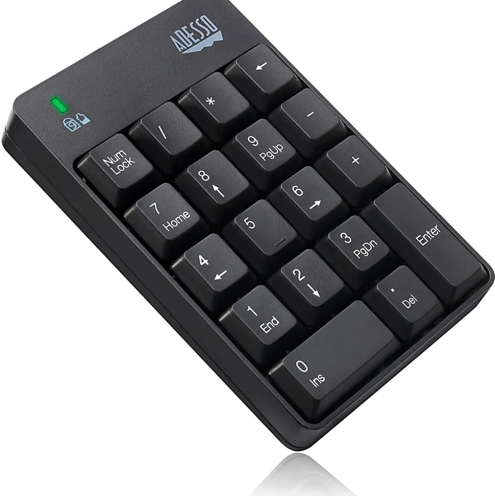 Adesso Wireless Spill Resistant 18-Key Numeric Keypad - Wireless Connectivity - RF - 30 ft - 2.40 GHz - WKB6010UB
