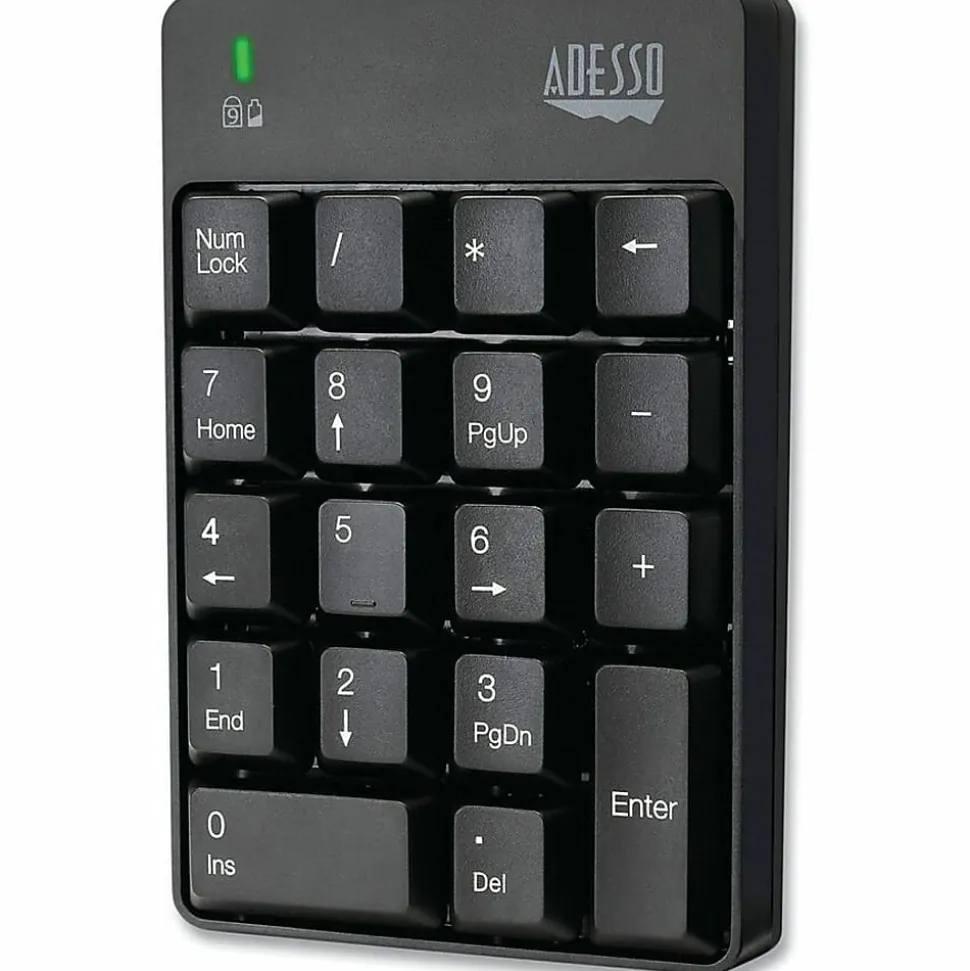 Adesso Wireless Spill Resistant 18-Key Numeric Keypad - Wireless Connectivity - RF - 30 ft - 2.40 GHz - WKB6010UB