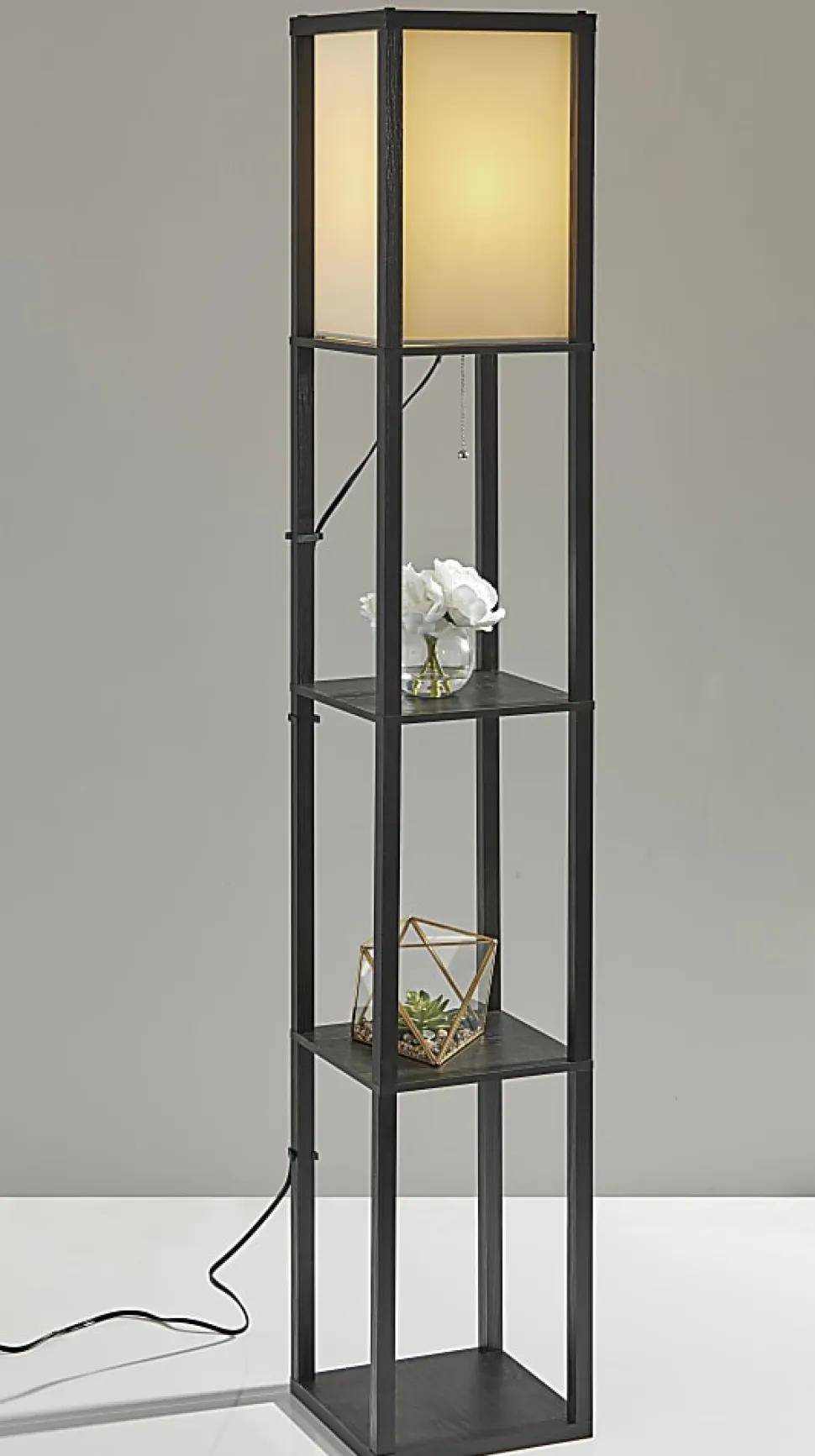 Adesso® Wright Shelf Floor Lamp, 63", Black/Natural