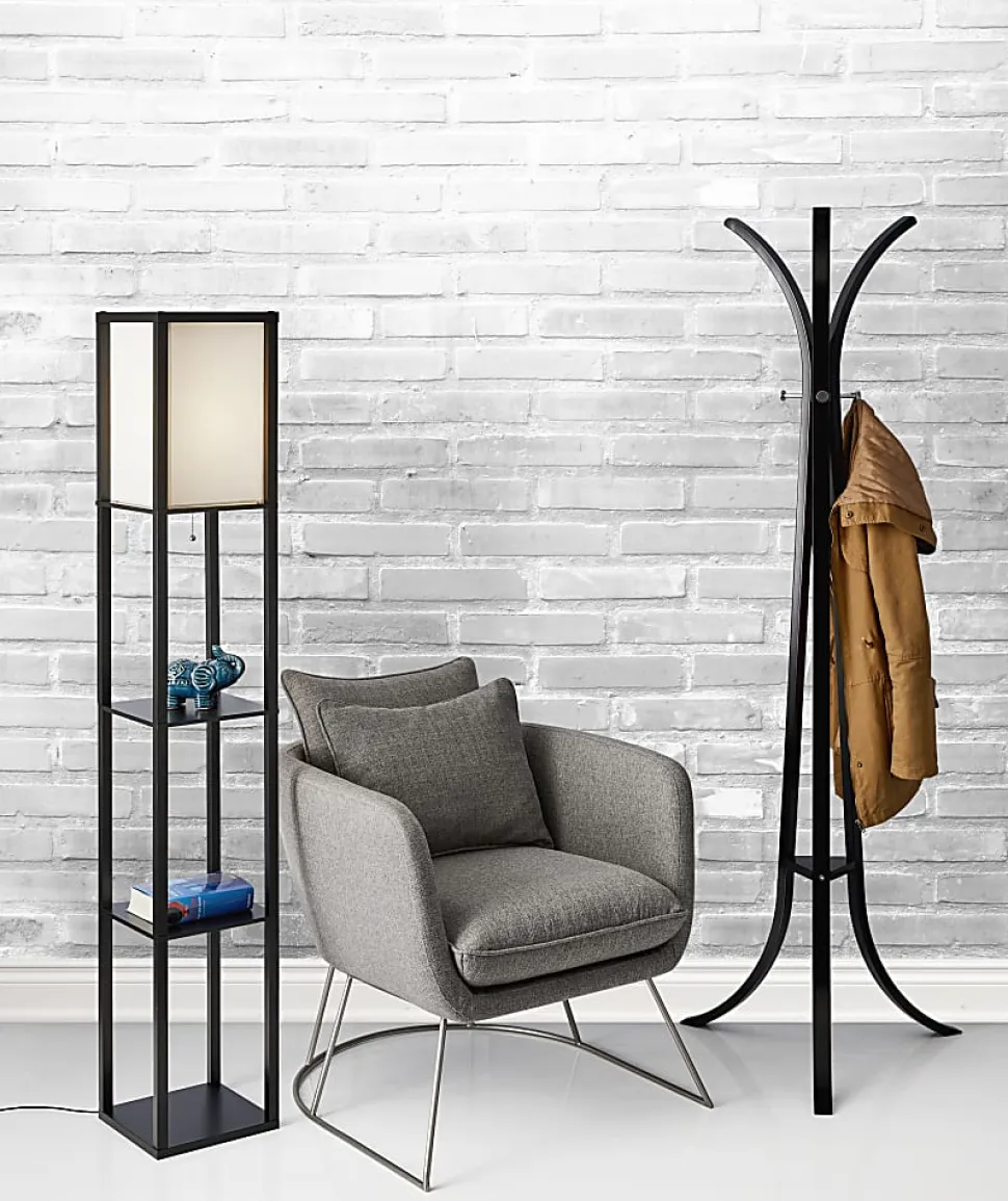 Adesso® Wright Shelf Floor Lamp, 63", Black/Natural