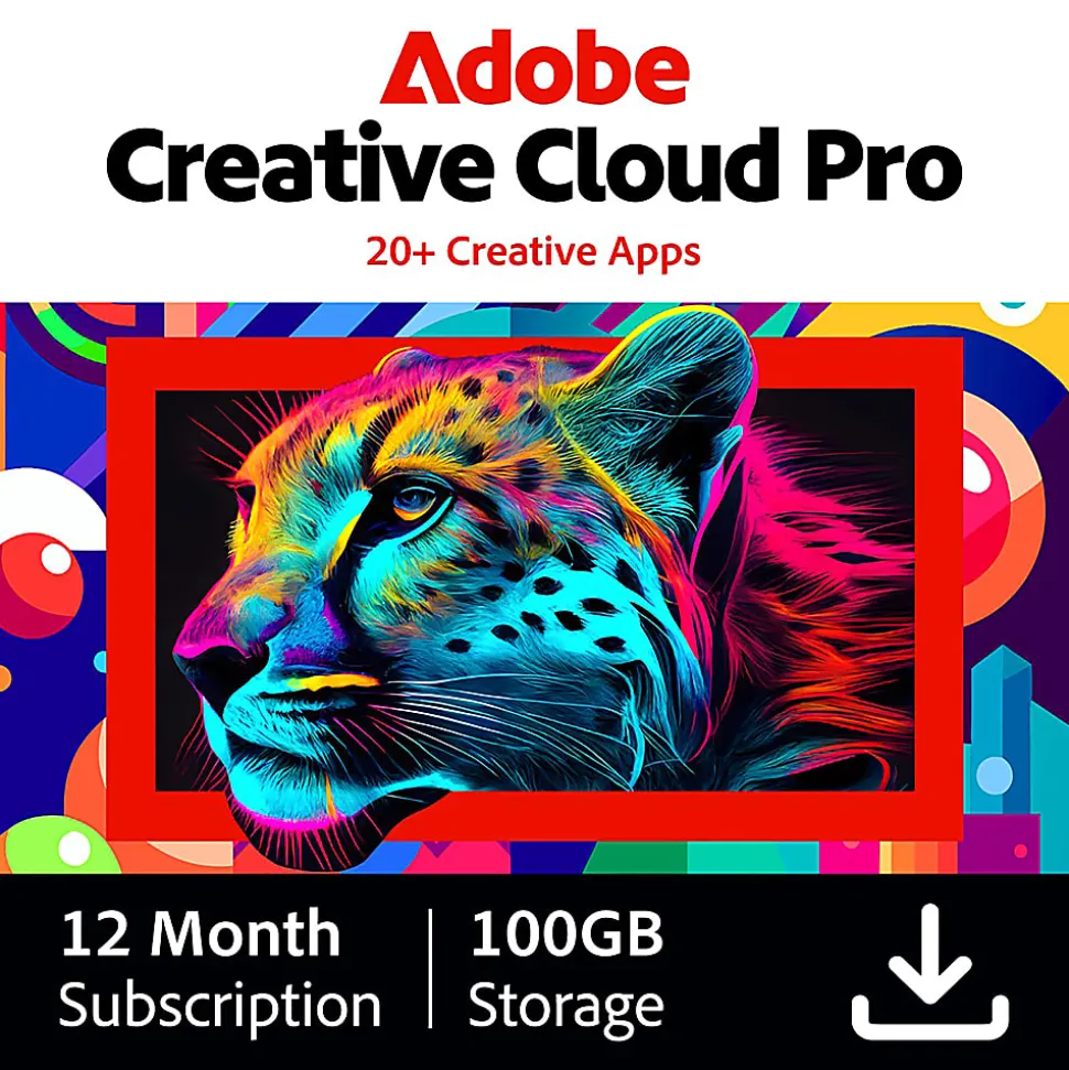Adobe Creative Cloud Pro, 20+ creative apps plus 100GB Storage , 12-Month Subscription, PC/Mac, ESD