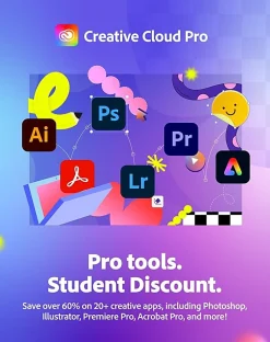 Adobe Creative Cloud, Pro Student & Teacher Edition, 20+ creative apps plus 100GB Storage,12-Month Subscription, PC/Mac, ESD