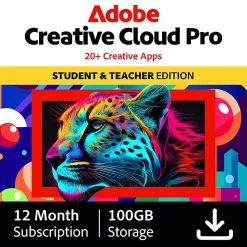 Adobe Creative Cloud, Pro Student & Teacher Edition, 20+ creative apps plus 100GB Storage,12-Month Subscription, PC/Mac, ESD