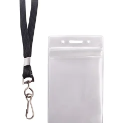 Advantus ID Holder/Lanyard Combo Pack - Support 3.75" x 2.58" Media - Vertical - Vinyl - Black/Clear - Durable - 20 / Pack