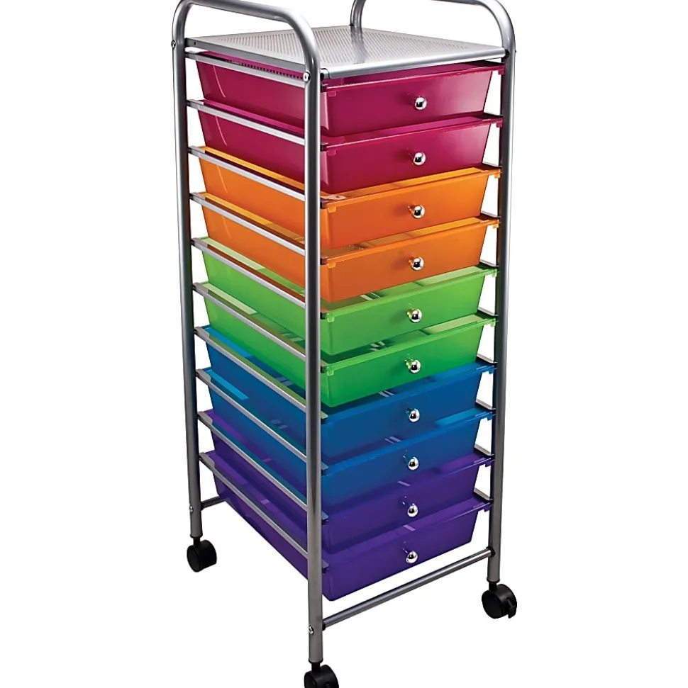 Advantus Office Depot Brand 10 Drawer Organizer With Casters, 37 1/2"H x 15 1/2"W x 13"D, Multicolor