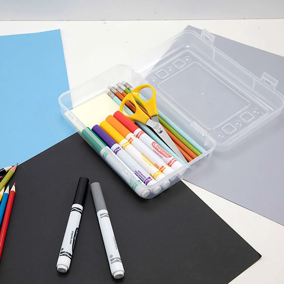 Advantus Pencil Boxes, 2-1/2”H x 8-1/2”W x 5-1/4”D, Clear, Pack Of 6 Pencil Boxes