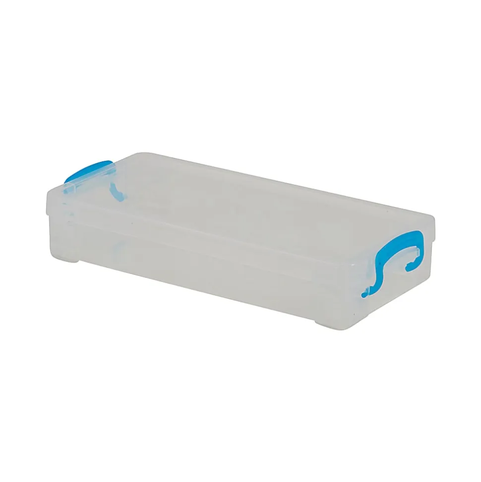 Advantus Super Stacker Pencil Box. Clear box with snap tight handles