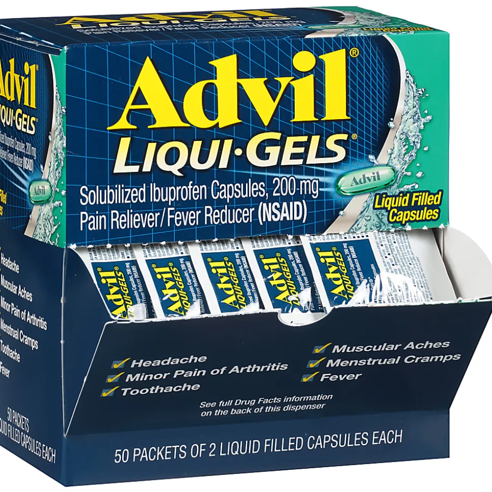 Advil Liqui-Gels Pain Reliever Refill, 2 Tablets Per Packet, Box Of 50 Packets