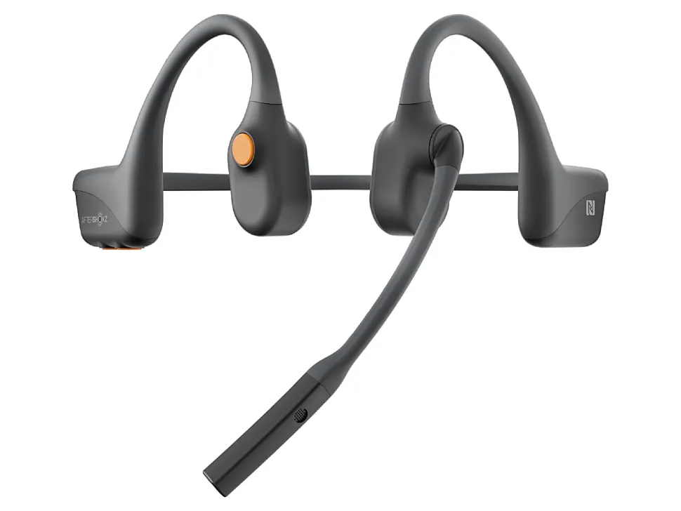 AfterShokz OpenComm - Headset - open ear - behind-the-neck mount - Bluetooth - wireless - NFC - slate gray