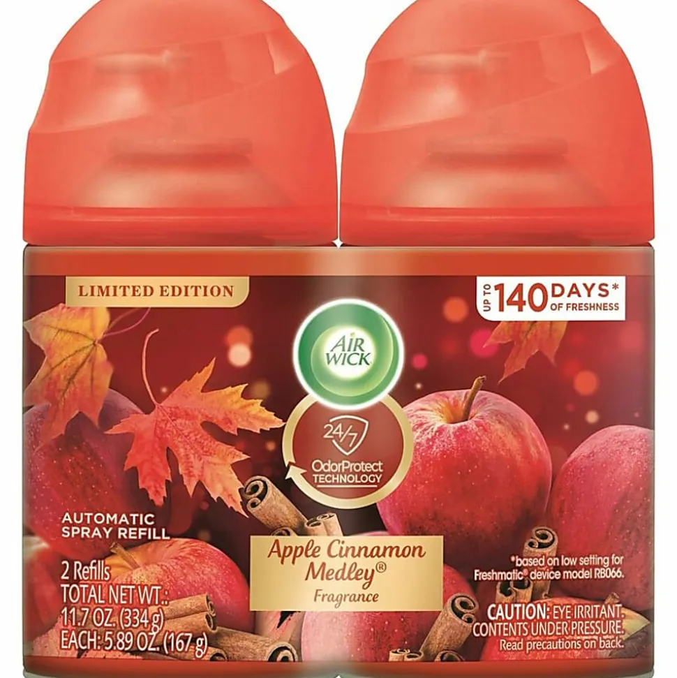 Air Wick Freshmatic Air Freshener Spray Refill - Spray - 5.90 oz - Apple Cinnamon Medley - 60 Day - Odor Neutralizer, Long Lasting - 2/Pack - 3/Carton