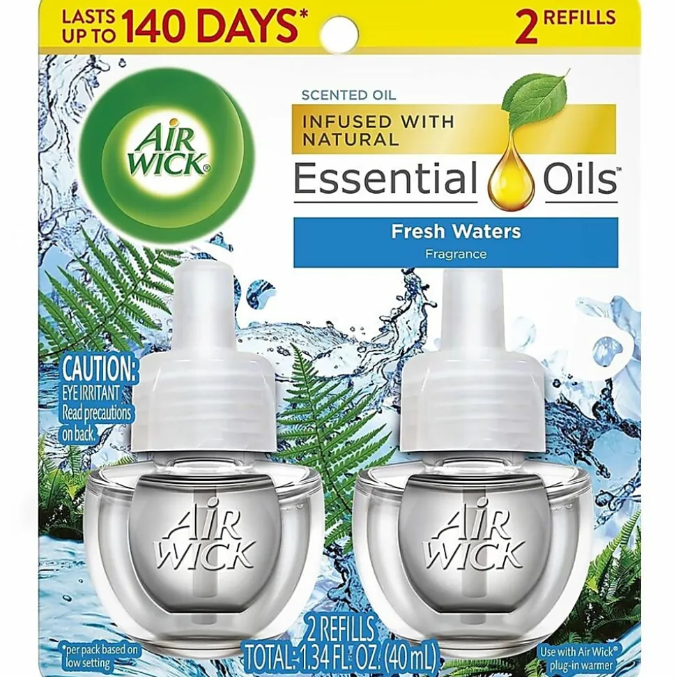 Air Wick Scented Oil Warmer Refills, 0.67 Oz, Fresh Waters, 2 Refills Per Pack, Carton Of 6 Packs