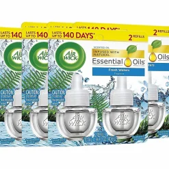Air Wick Scented Oil Warmer Refills, 0.67 Oz, Fresh Waters, 2 Refills Per Pack, Carton Of 6 Packs